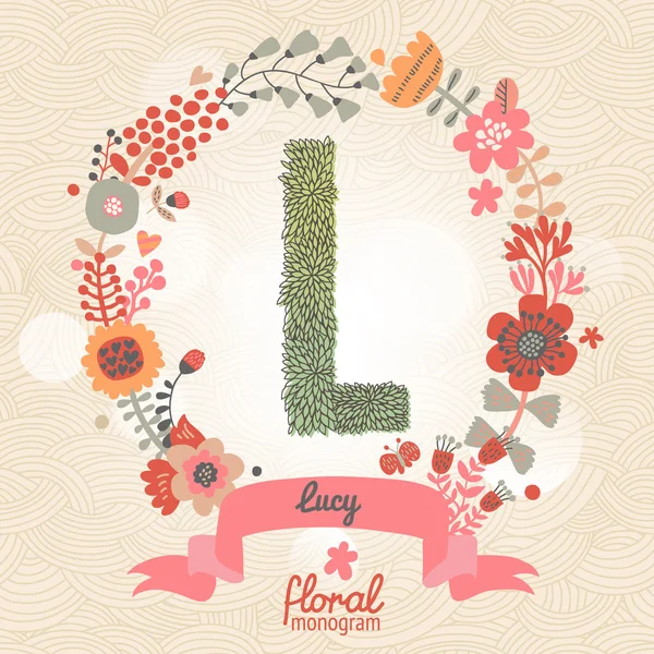 Stylish floral letter L — Stock Vector