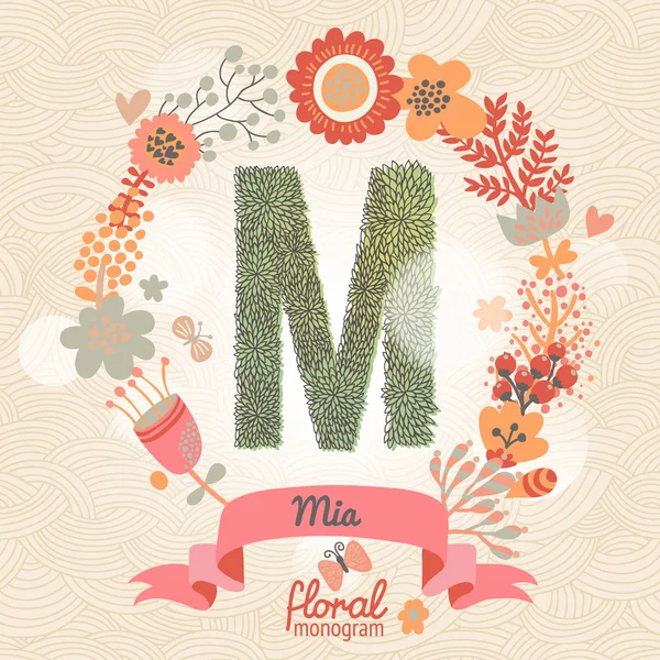 Élégante lettre florale M — Image vectorielle