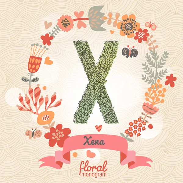 Stylish floral letter X — Stock Vector