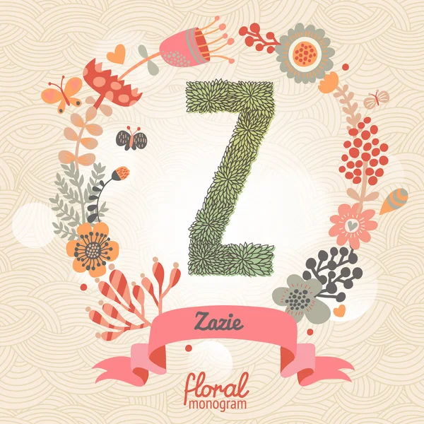 Stylish floral letter Z — Stock Vector