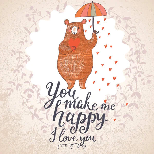 Romantic love card with bear — Stock Vector