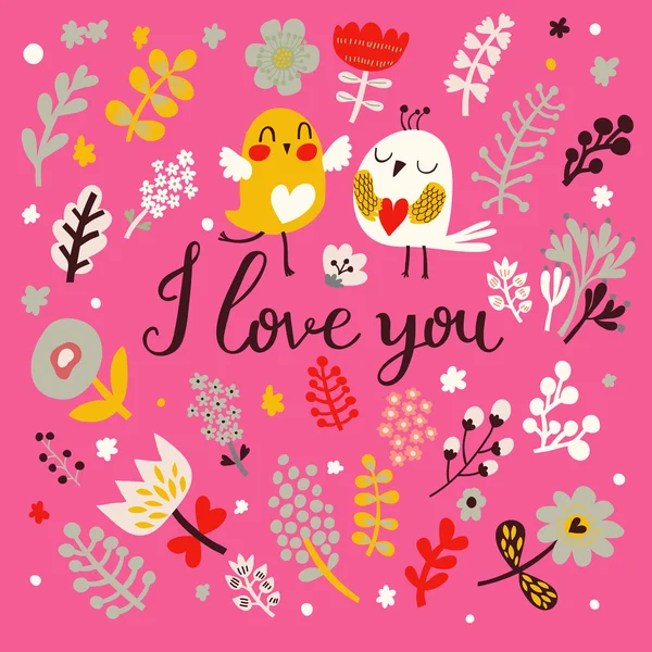 Romantic card with birds — Stock Vector