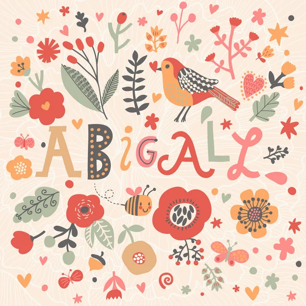 Hermosa tarjeta floral con nombre Abigail — Vector de stock