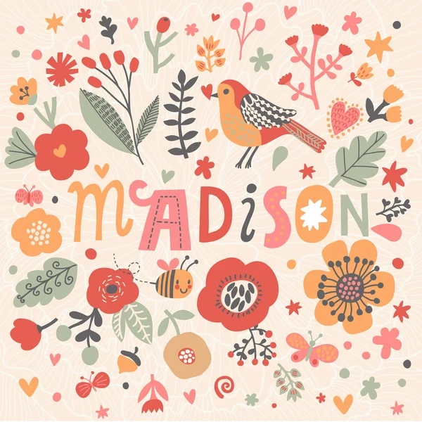 Krásné květinové karta s názvem Madison — Stockový vektor