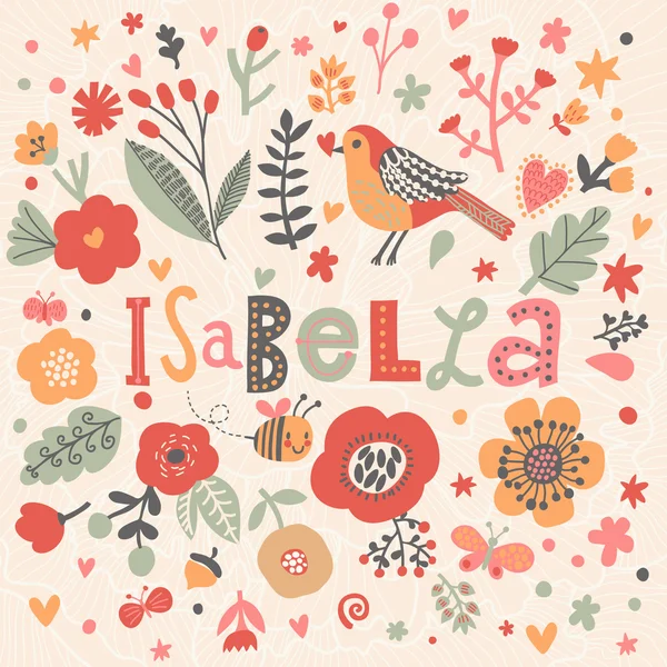 Belo cartão floral com nome Isabella — Vetor de Stock