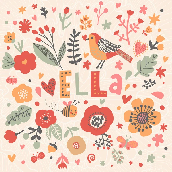 Beautiful floral card with name Ella — Stock Vector