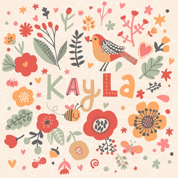 Hermosa tarjeta floral con nombre Kayla — Vector de stock