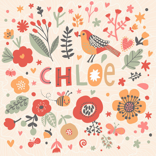beautiful floral card with name Chloe