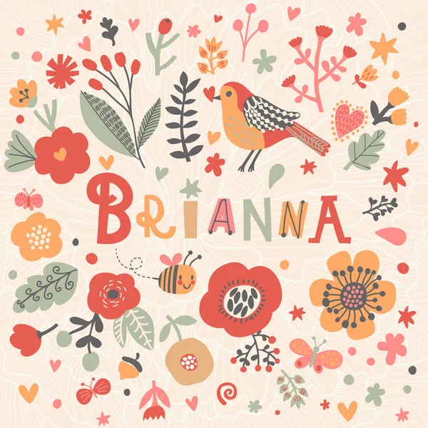 Vacker blommig kort med namnet Brianna — Stock vektor