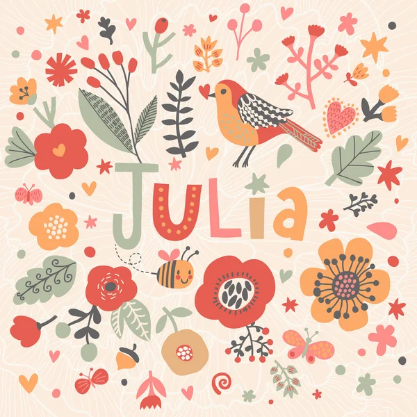 Belo cartão floral com nome Julia — Vetor de Stock