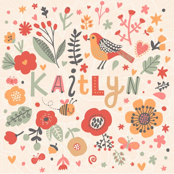 Beautiful floral card with name Kaitlyn — Stock Vector
