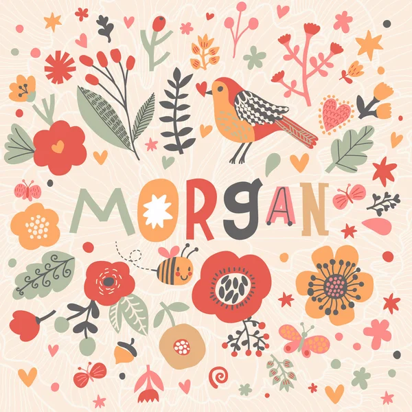 Belle carte florale avec nom Morgan — Image vectorielle