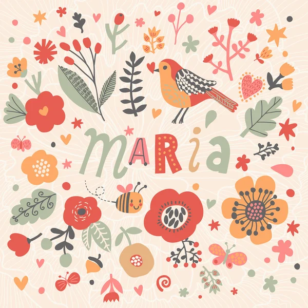 Hermosa tarjeta floral con nombre María — Archivo Imágenes Vectoriales