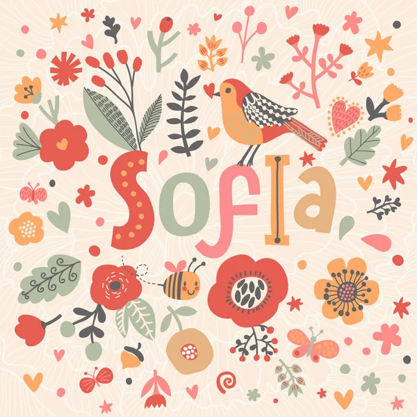 Belle carte florale avec nom Sofia — Image vectorielle