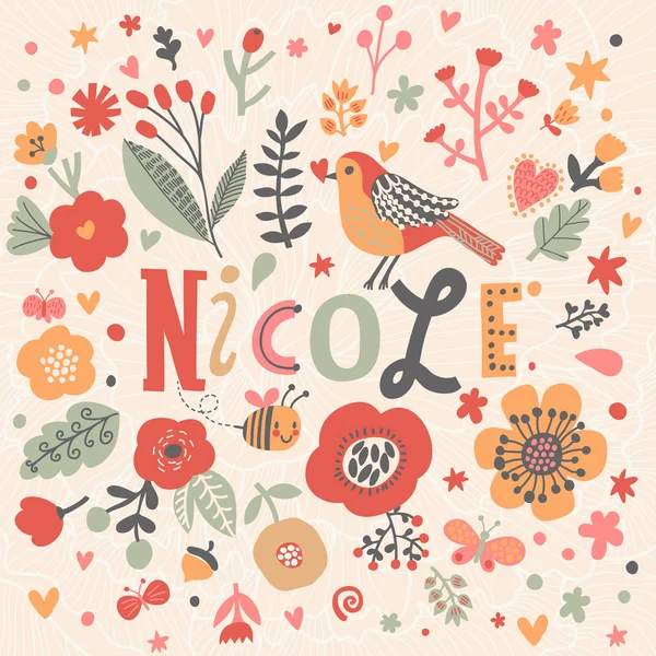 Красивая цветочная открытка с именем Николь — стоковый вектор