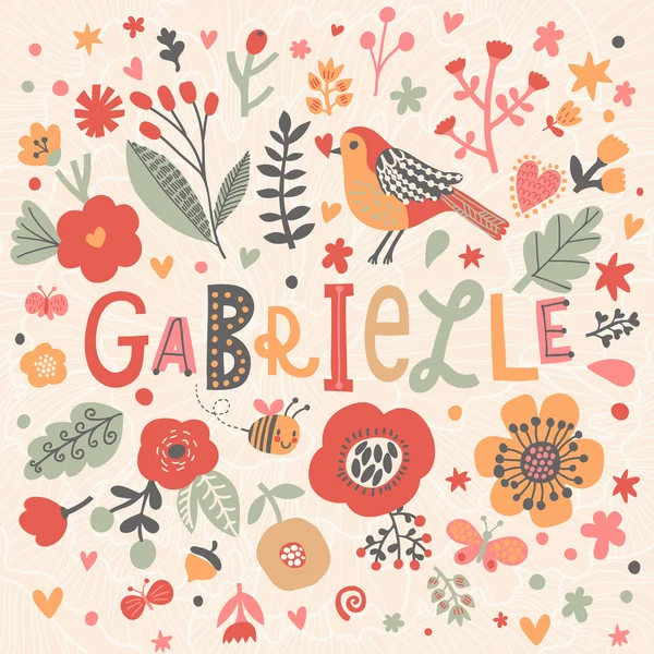 Mooie bloemen kaart met naam Gabrielle — Stockvector