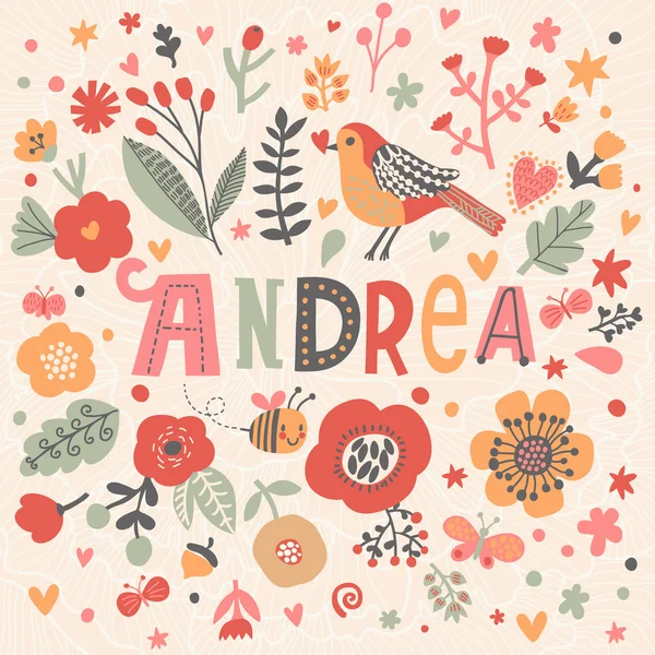 Hermosa tarjeta floral con nombre Andrea — Archivo Imágenes Vectoriales