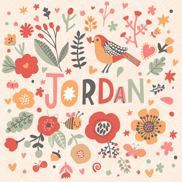 Belle carte florale avec nom Jordanie — Image vectorielle