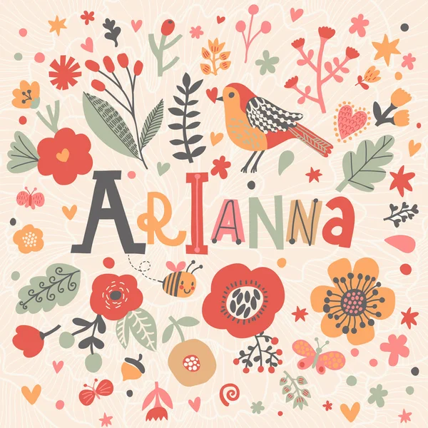 Floral decorative card with name Arianna — Stock Vector