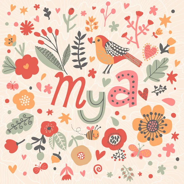 Όμορφη floral κάρτα με το όνομα Mya — Διανυσματικό Αρχείο