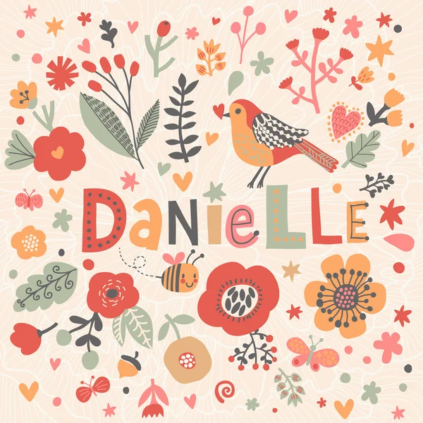 Bella carta floreale con nome Danielle — Vettoriale Stock