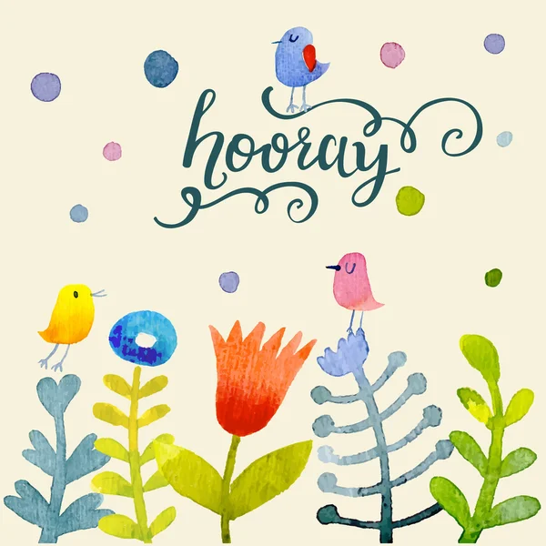 Zomer floral kaart met vogels — Stockvector