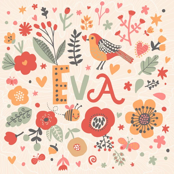 Belo cartão floral com nome Eva — Vetor de Stock
