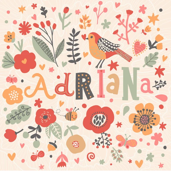 Tarjeta floral con nombre Adriana — Vector de stock