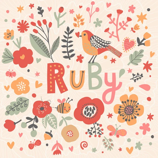 Φωτεινά floral κάρτα με το όνομα Ruby — Διανυσματικό Αρχείο
