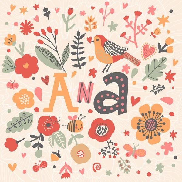 Bright floral card with name Ana — Stock Vector