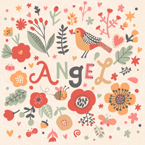 Φωτεινά floral κάρτα με το όνομα Άγγελος — Διανυσματικό Αρχείο