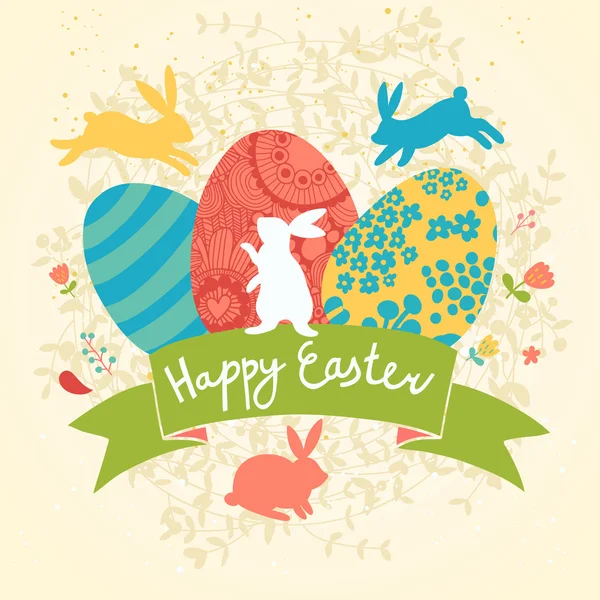 Boldog húsvéti rajzfilm kártya — Stock Vector