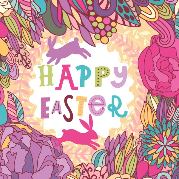 Tarjeta de Pascua feliz con conejos — Vector de stock