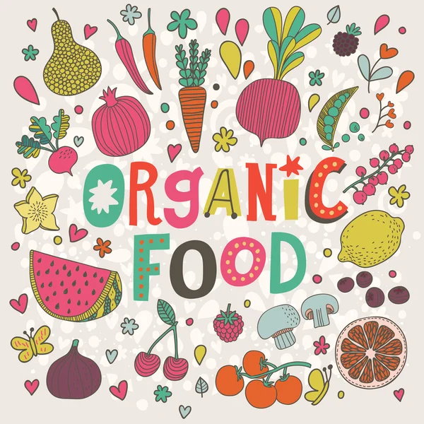 Organické potraviny kreslený karta — Stockový vektor