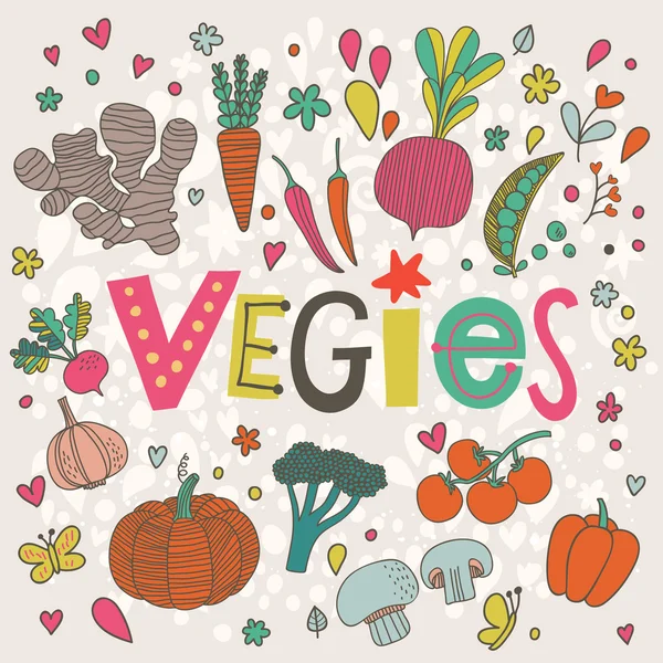 Comida vegetariana cartoon card —  Vetores de Stock