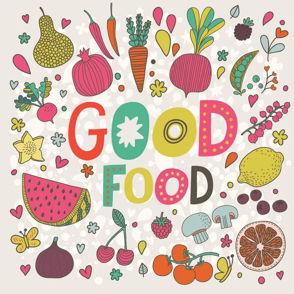 Bom cartão de desenhos animados comida —  Vetores de Stock