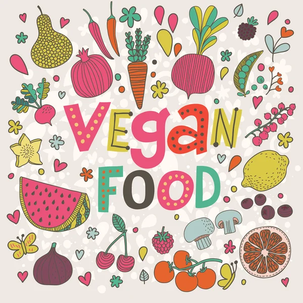 Comida vegetariana cartoon card — Vetor de Stock