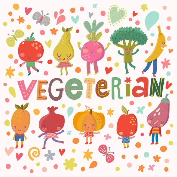 Carte de dessin animé végétalien nourriture — Image vectorielle