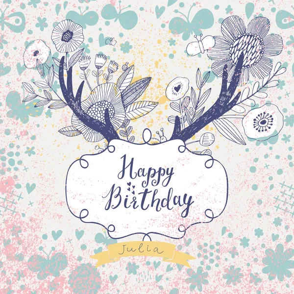 Hipster happy birthday card — Stock Vector