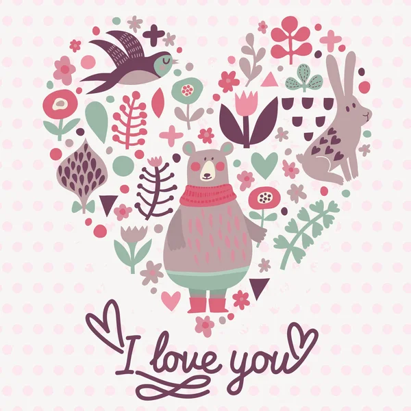 Love romantic card with cartoon bear — Stock Vector