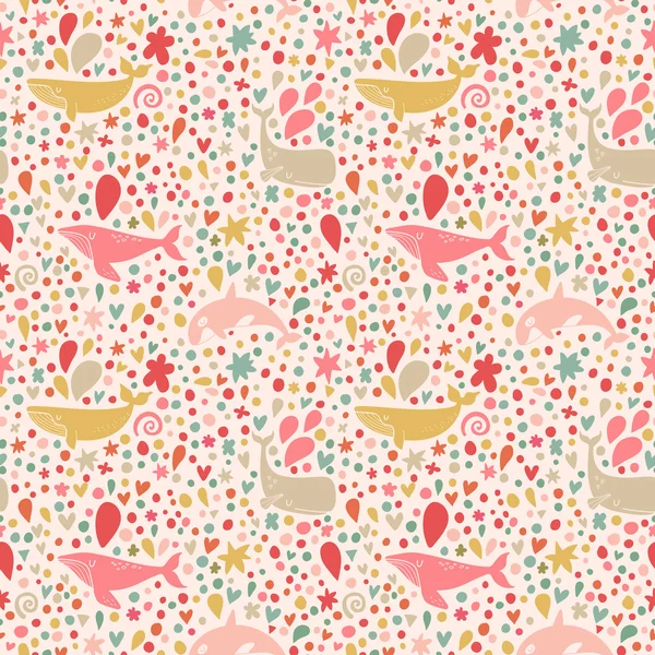 Cute pink whales pattern — Stock Vector