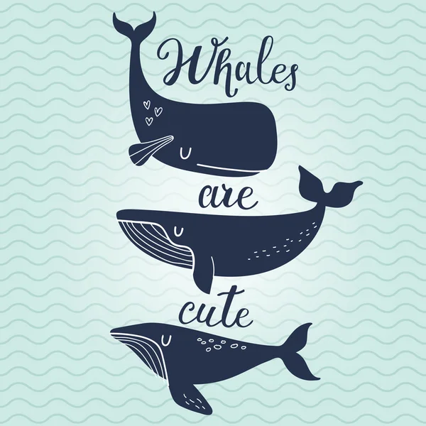 Симпатичные мультяшные голубые киты — стоковый вектор