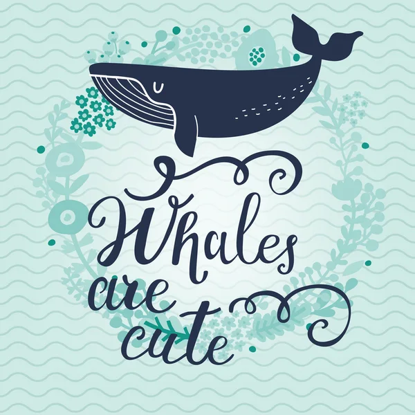 Carino cartone animato carta balena blu — Vettoriale Stock