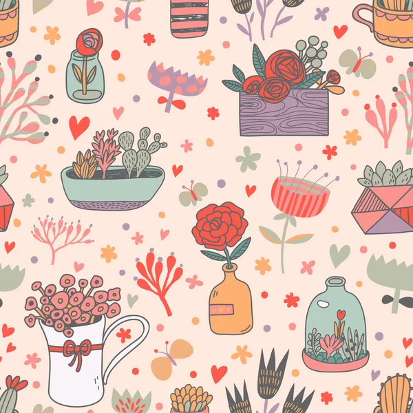 Plantas de casa patrón floral — Vector de stock