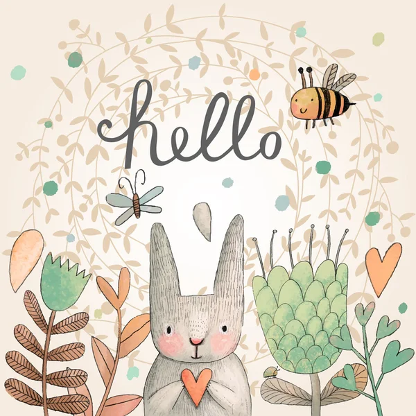 Paskalya kartı ile karikatür tavşan