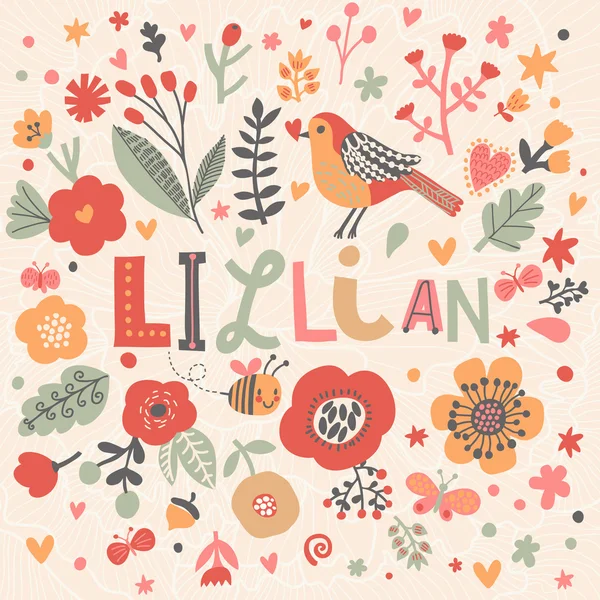 Красивая цветочная открытка с именем Лиллиан — стоковый вектор