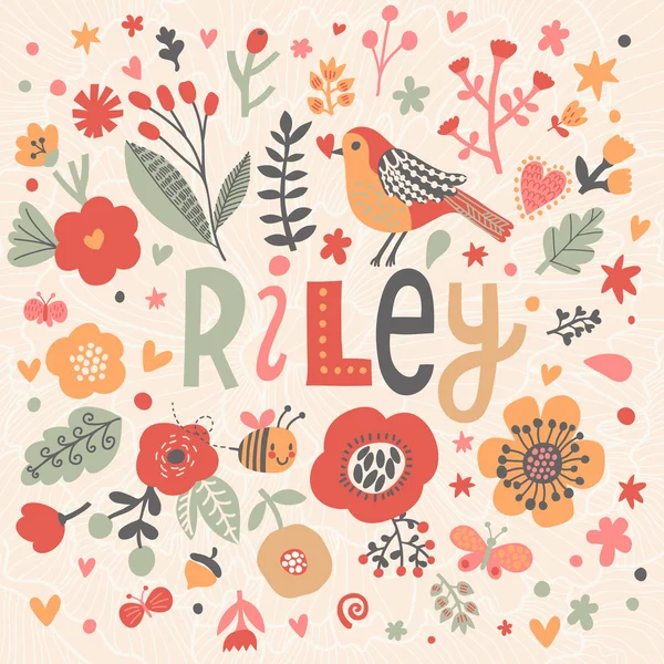 Όμορφη floral κάρτα με το όνομα Riley Εικονογράφηση Αρχείου