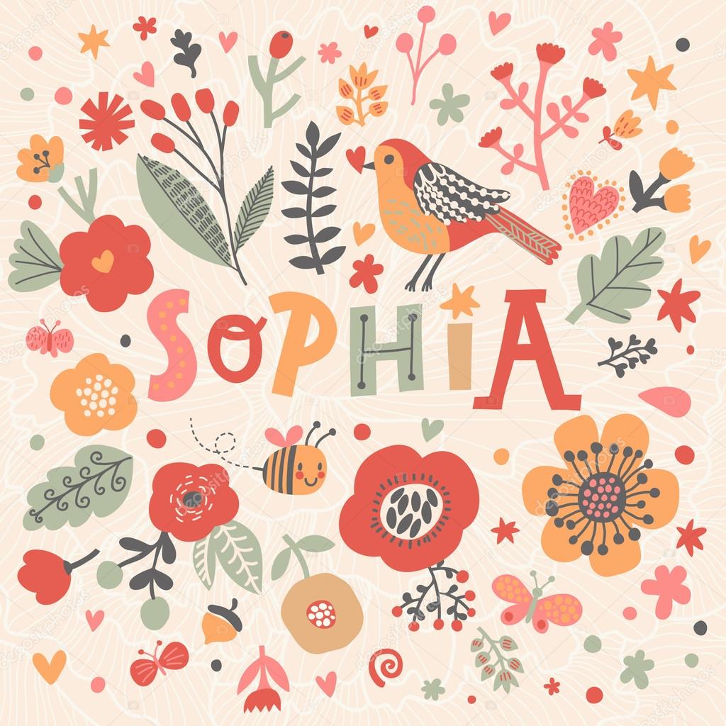 beautiful floral card with name Sophia
