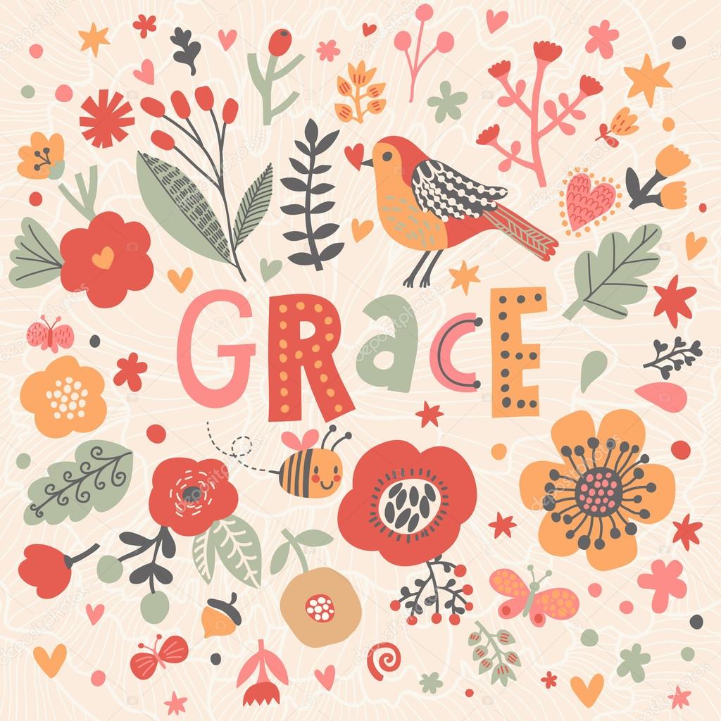 beautiful floral card with name Grace