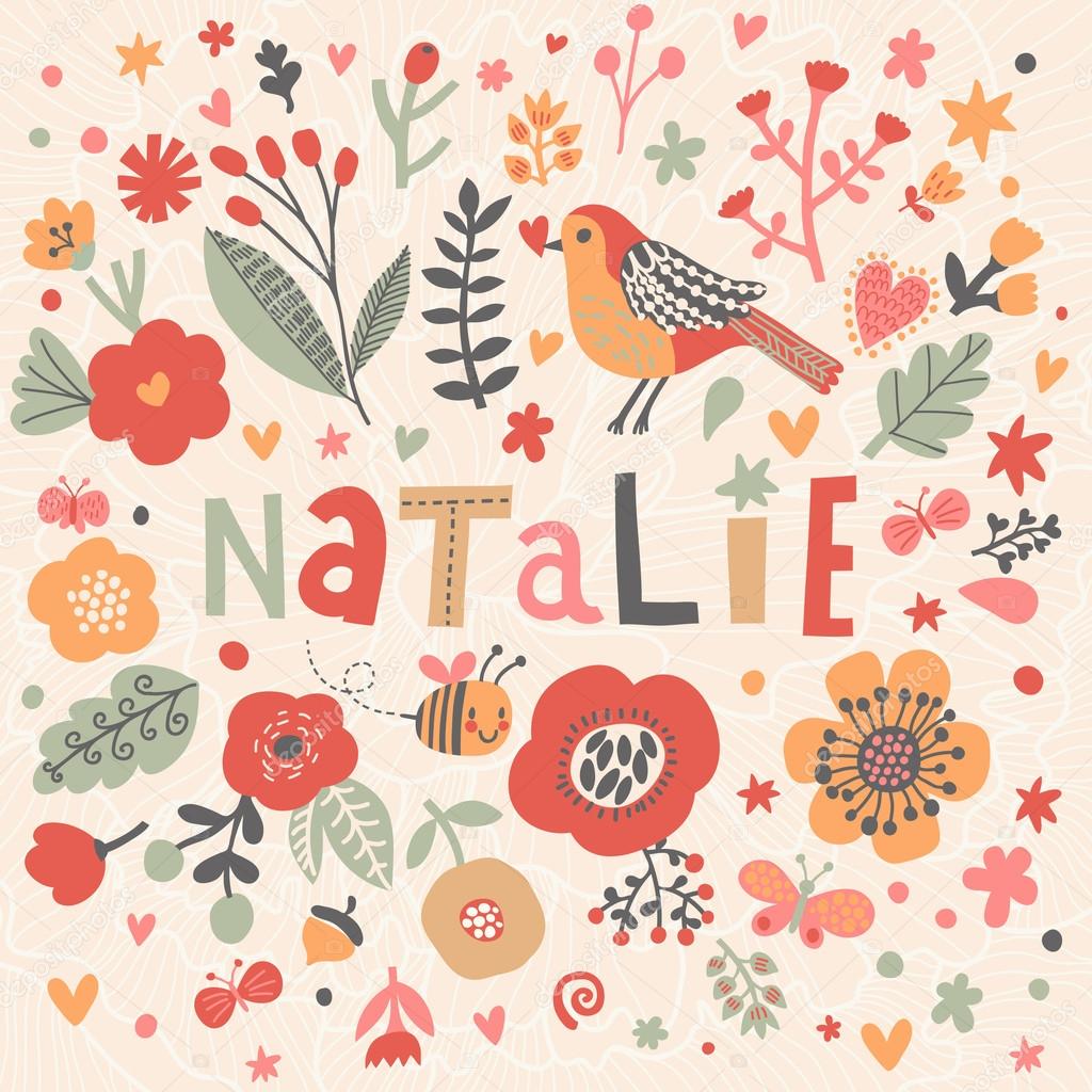 beautiful floral card with name Natalie